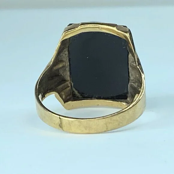 Vintage Black Black & White Cameo Old gentleman 10 Karat Ring 6.6g s11.25 JR8641